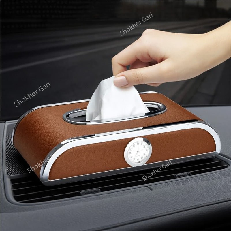 Car Tissue Holder with clock and number plate - 3 in 1 Tissue Box