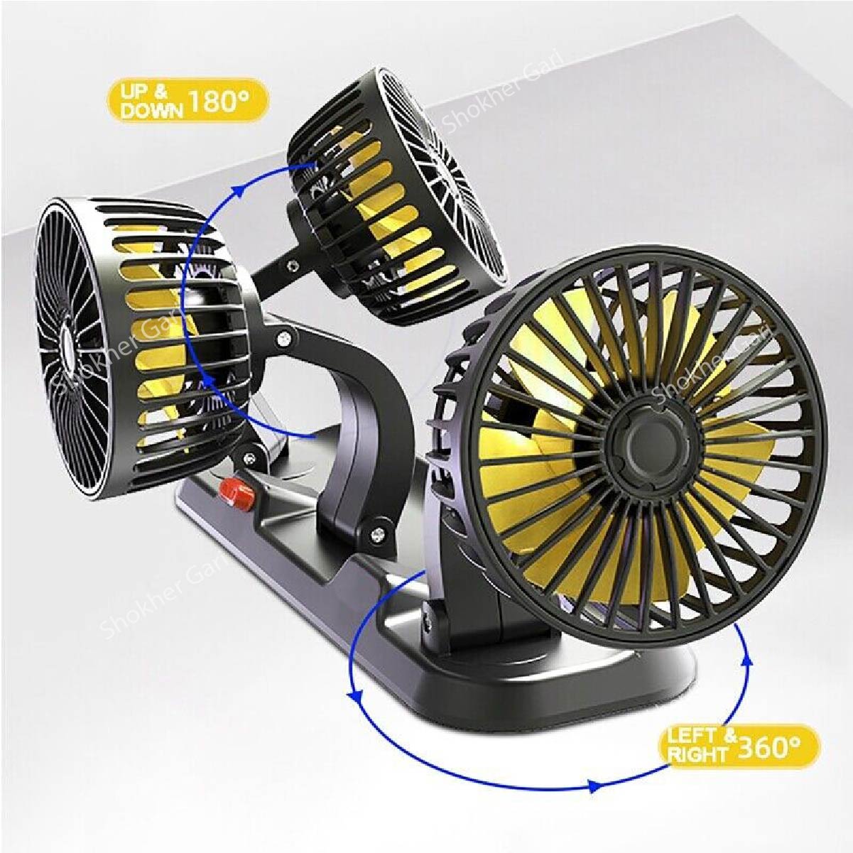 Three Headed Car Cooling Fan - 360 Degree Adjustable Car Cooling Electric Fan