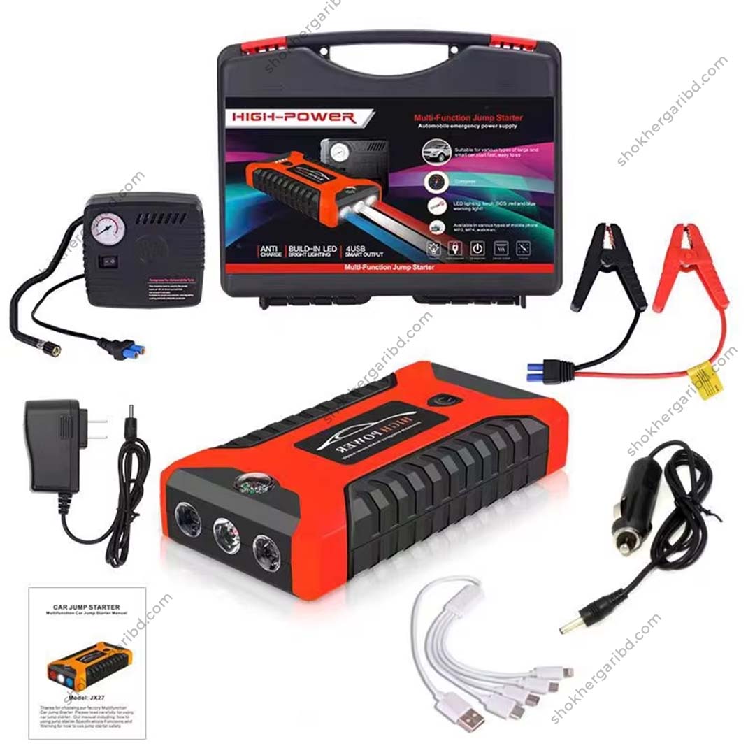 Car Red Jumper Starter with Air Pum & Power Bank 99880 mAh