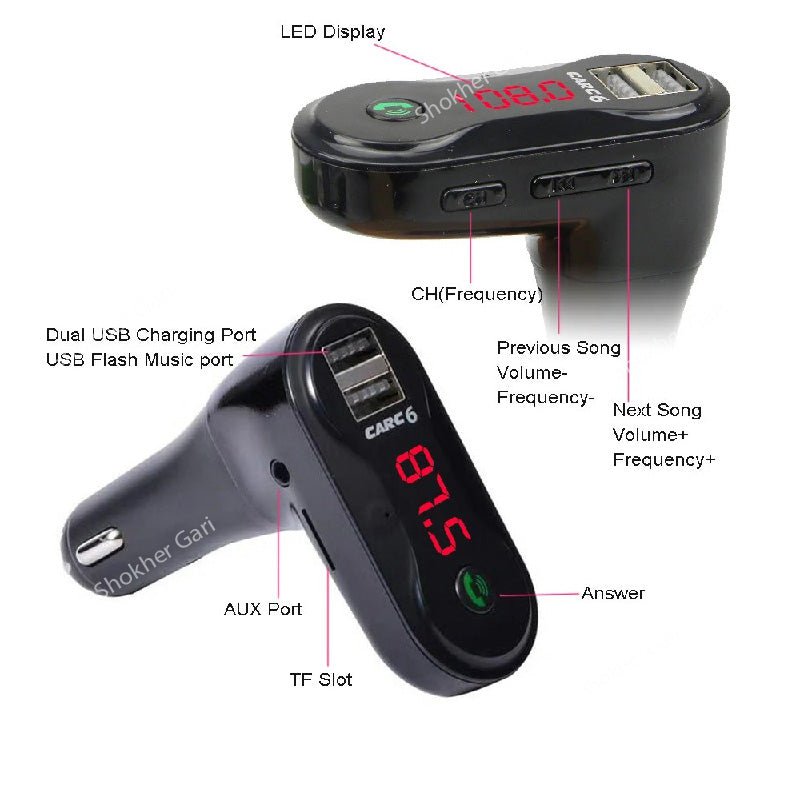Hands Free Wireless Bluetooth FM Transmitter + AUX Modulator Car Kit MP3 Player