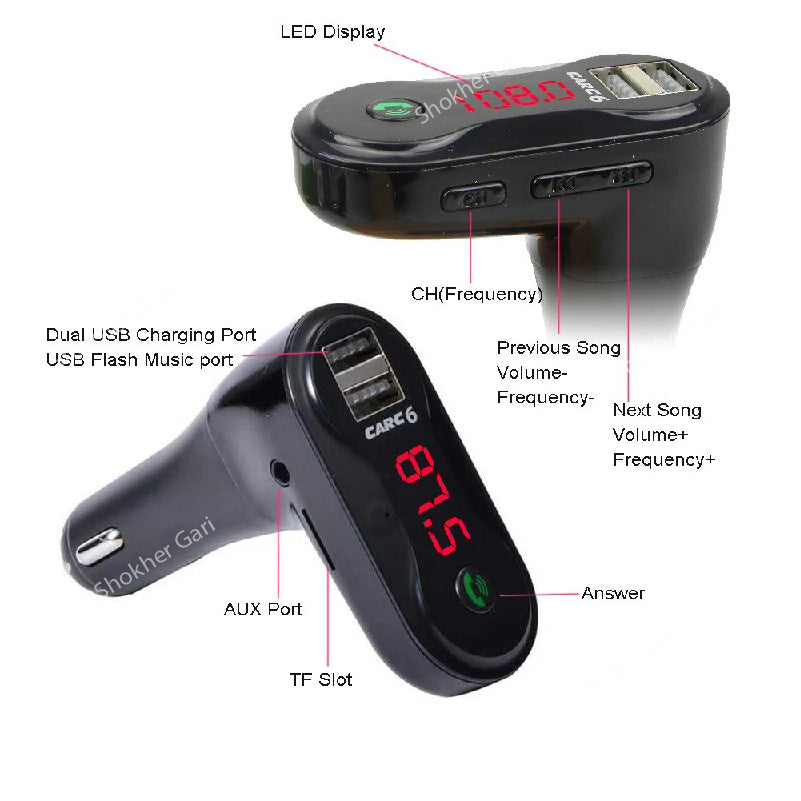 Hands Free Wireless Bluetooth FM Transmitter + AUX Modulator Car Kit MP3 Player image 5