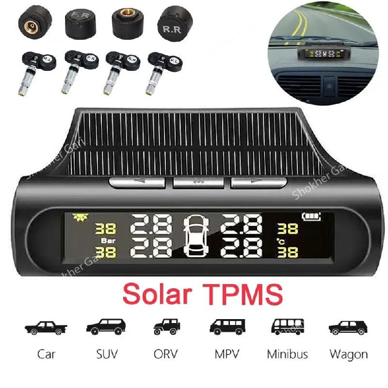 Big Nozzle Solar Power TPMS Car Tire Tyre Air Pressure meter Gauge