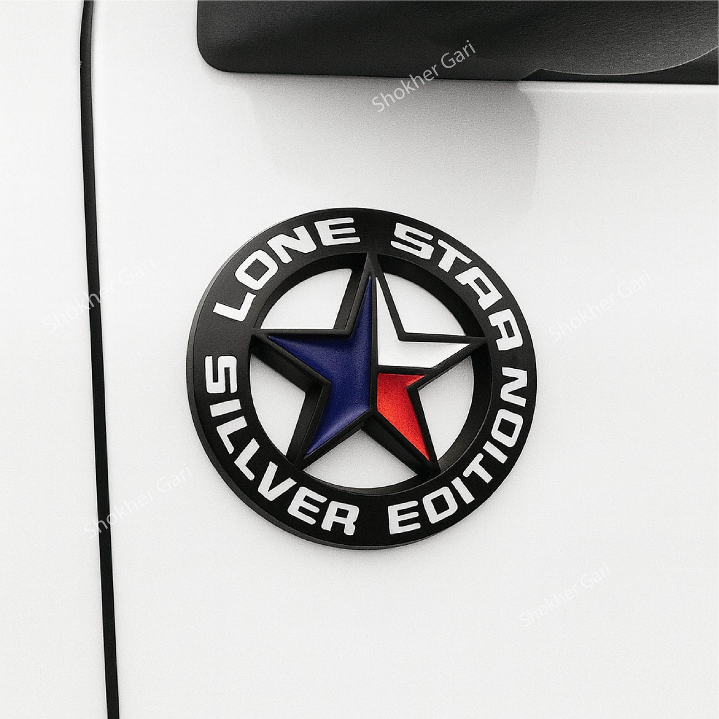 (3D Round Lone Star Black+Flag) - Black image
