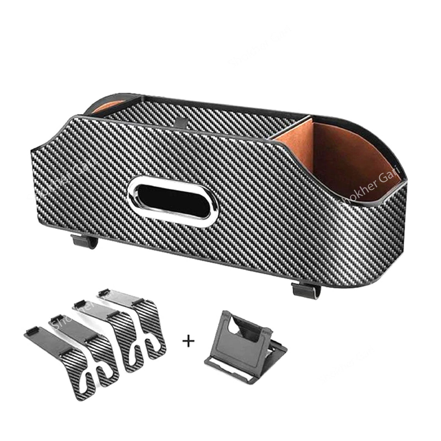 1pcs Car Functional Storage Seat Back Organizer - White Carbon image