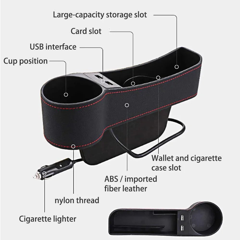 Car USB Cup Holder and Seat Gap Organizer