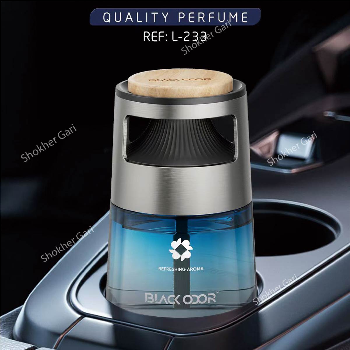 1Pcs BLACK ODOR Solid Glass Car perfume Cup Holder with Aromatherapy - Blue image