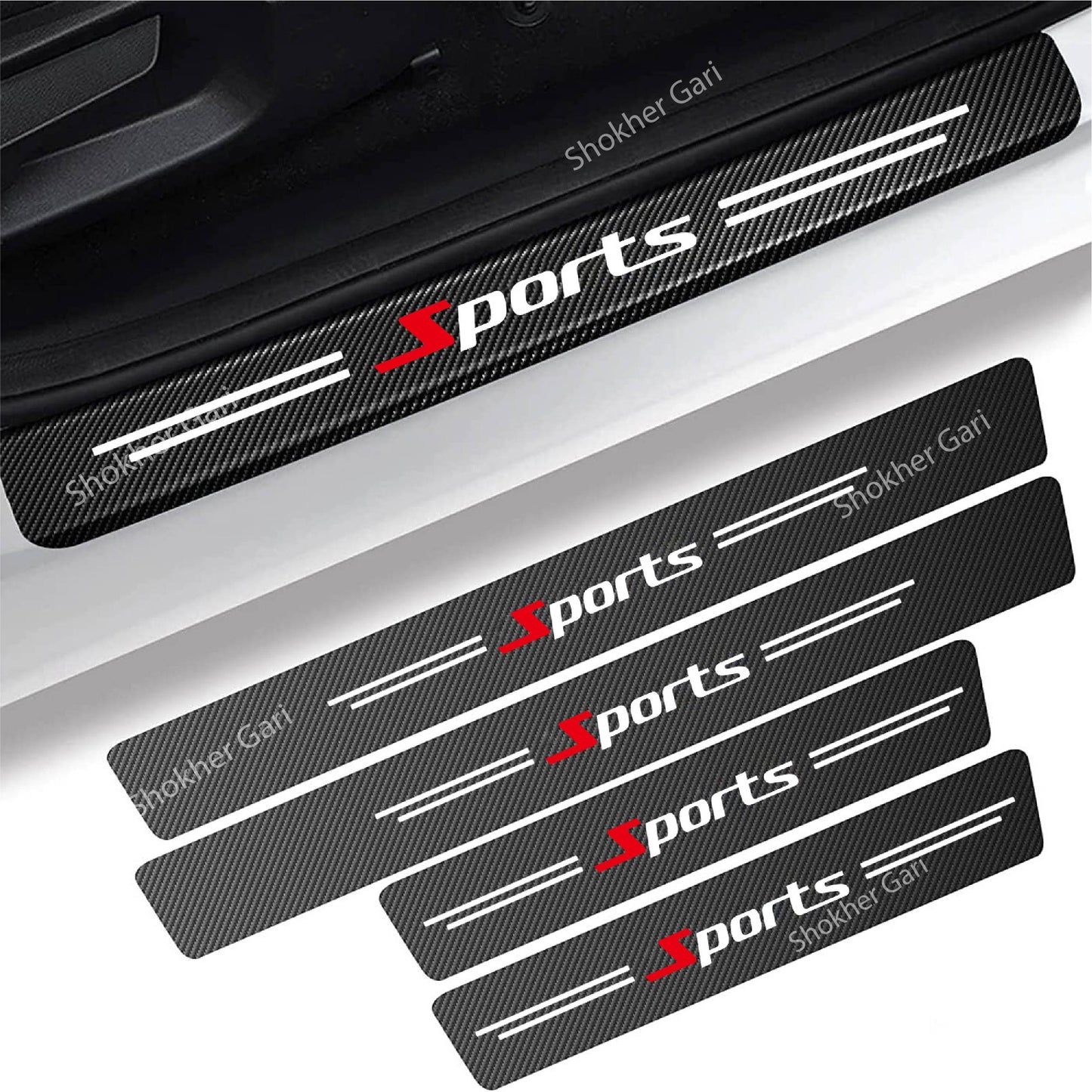 Carbon Fiber Car Door Sill Sticker Protector 4pcs Set - Sports image