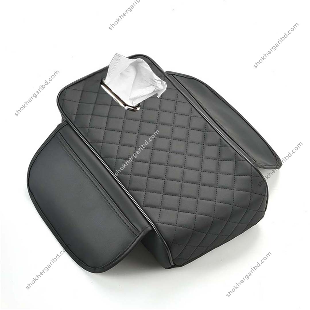 Car Armrest Box Mat Armrest with Storage Bag Car Tissue Box with Side Pocket