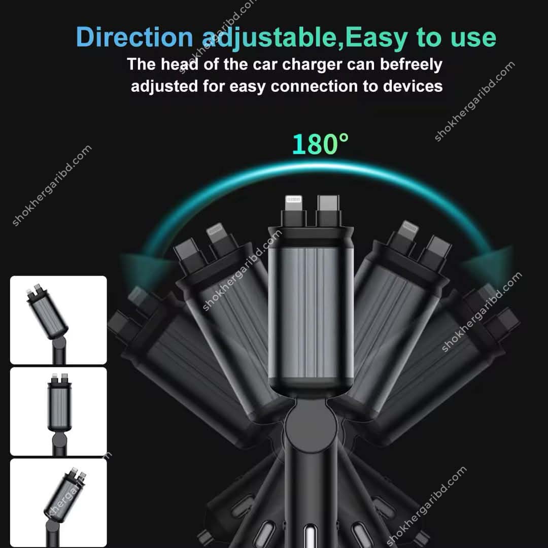 Car Roof Starlight 4 In 1 Retractable 66w Car Charger Dual Type-C Fast Adapter