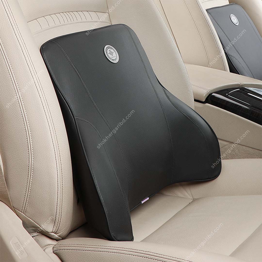 Premium Car Memory Foam Artificial Leather Lumbar Support - Black image