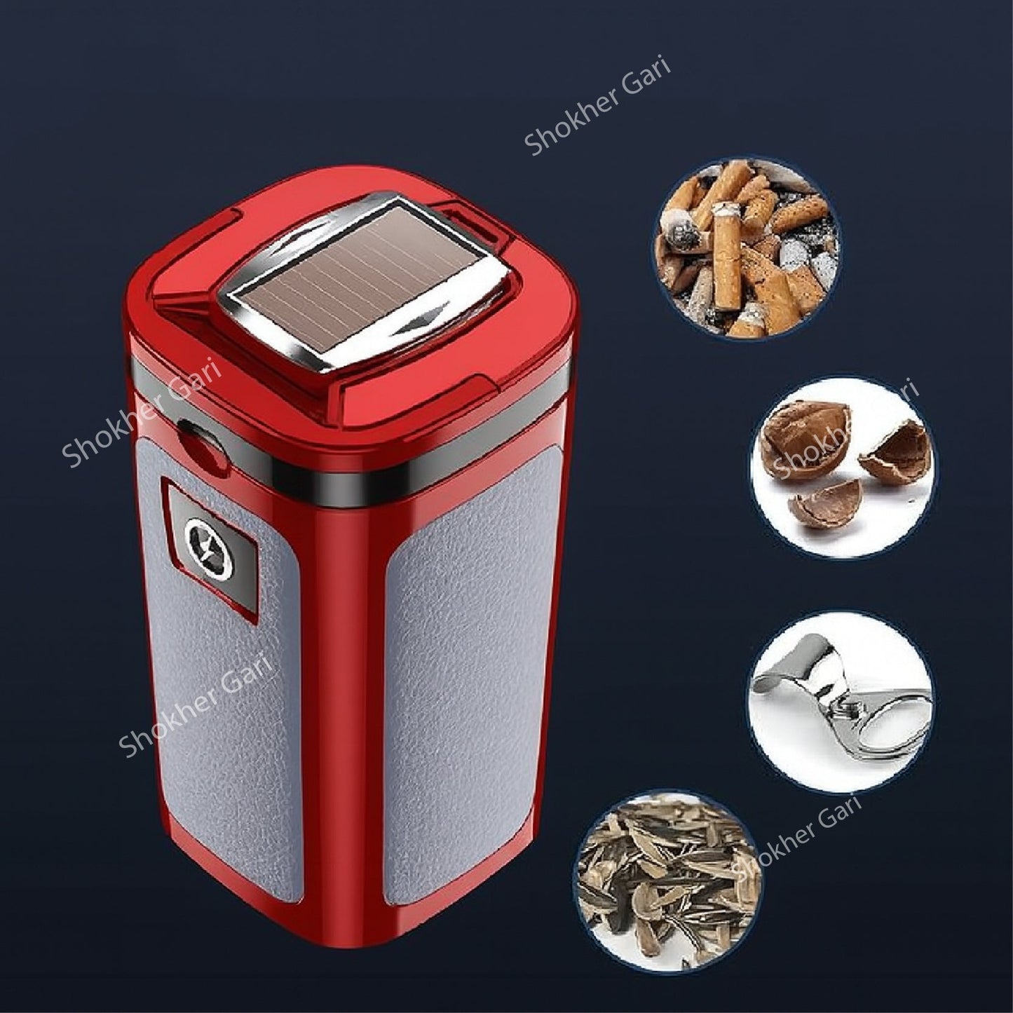 Rechargeable Solar Energy Lighter & LED Car Ashtray