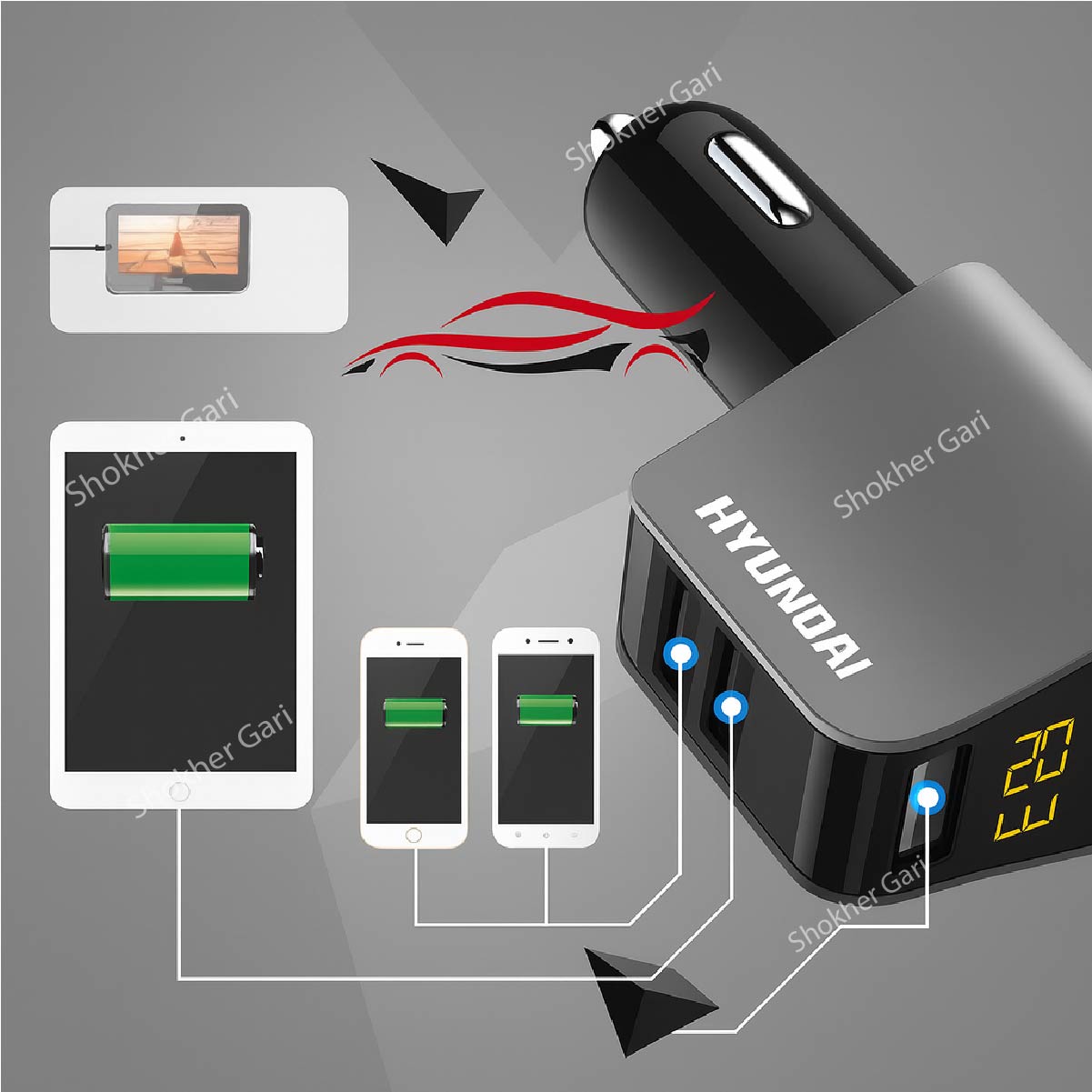 Fast Charging Car Charger Without Cable