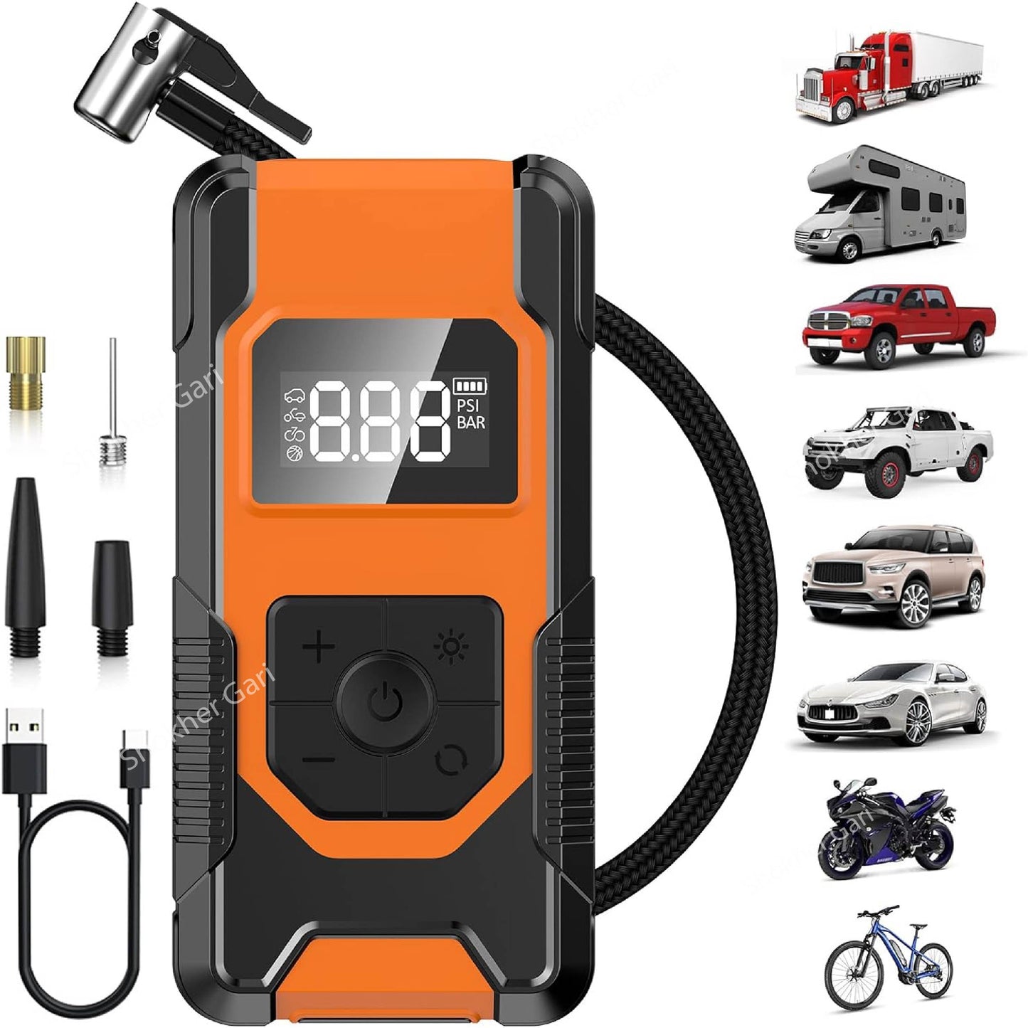 12V Smart Electric Car Tire Pump with Power Bank