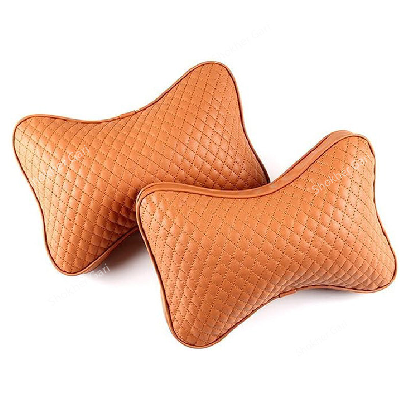 Artificial Leather Neck Pillow- 2 Pieces Set - Coffee image