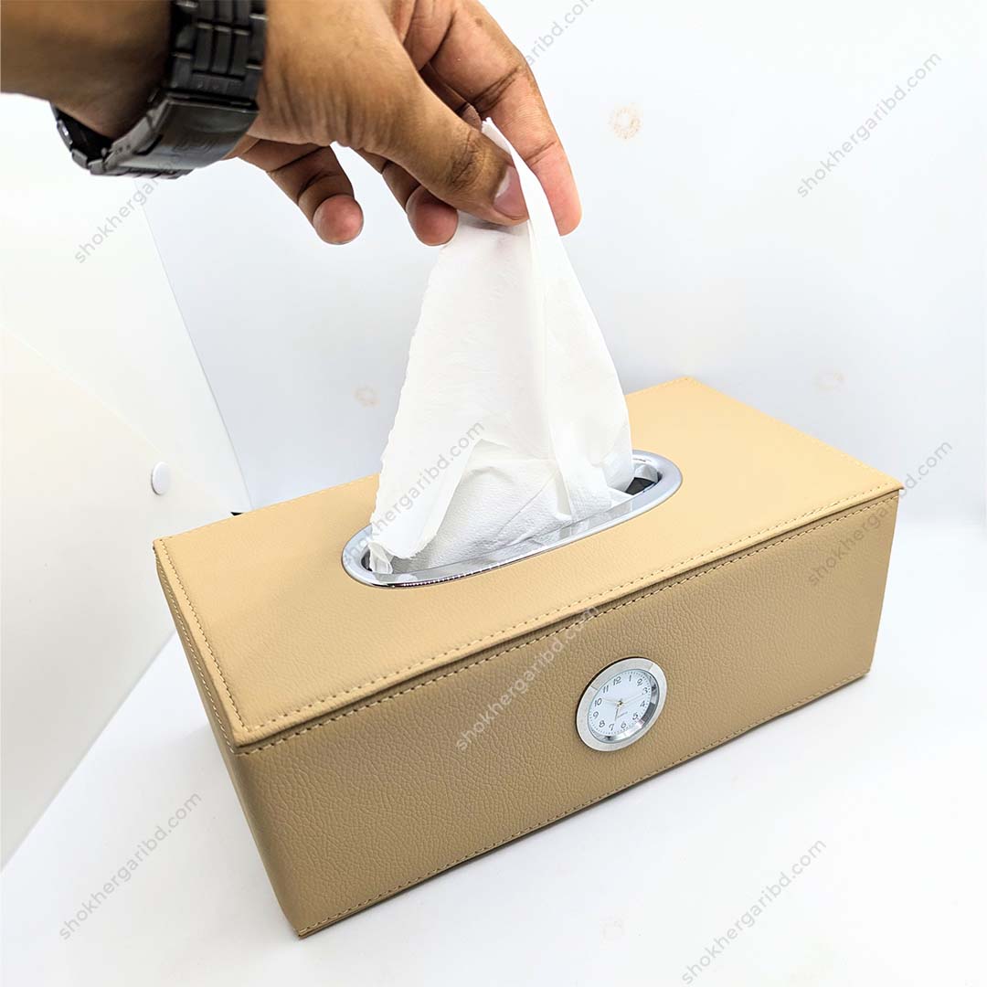 Car Clock Tissue Box Rectangular PU Leather