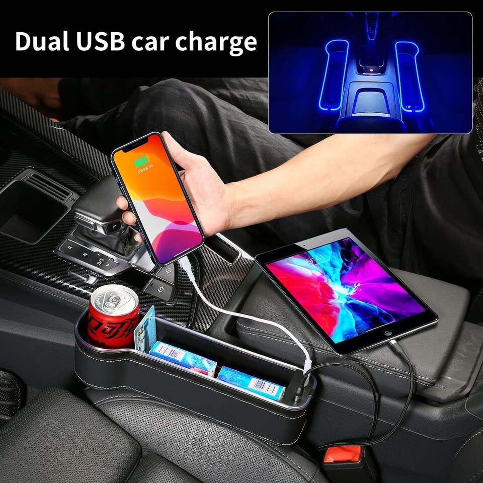 Car Seat Gap Filler Cup Holder With Dual Usb Port 2pcs set