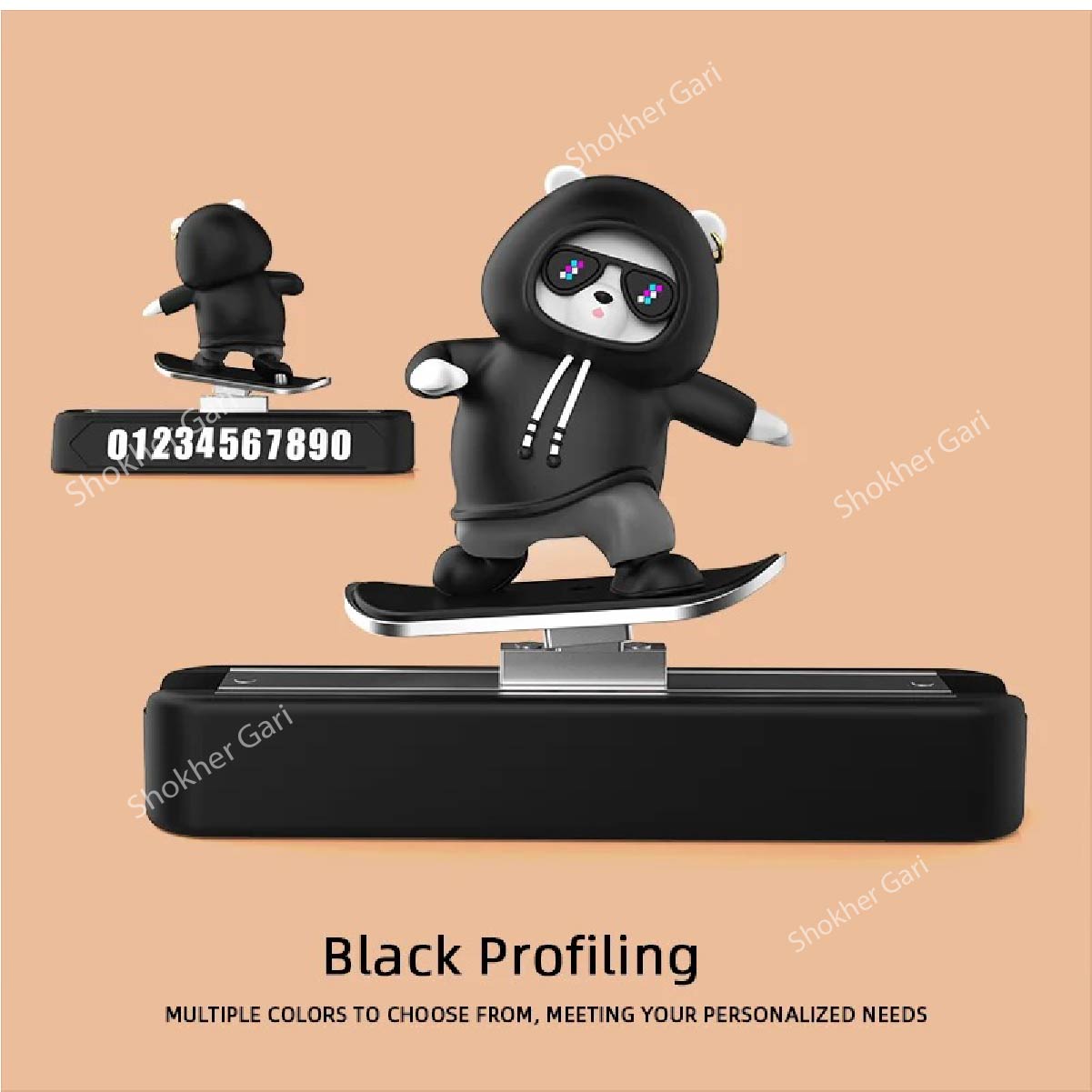 Bear Skateboard Car Dashboard Showpiece Magnetic Parking - Black image