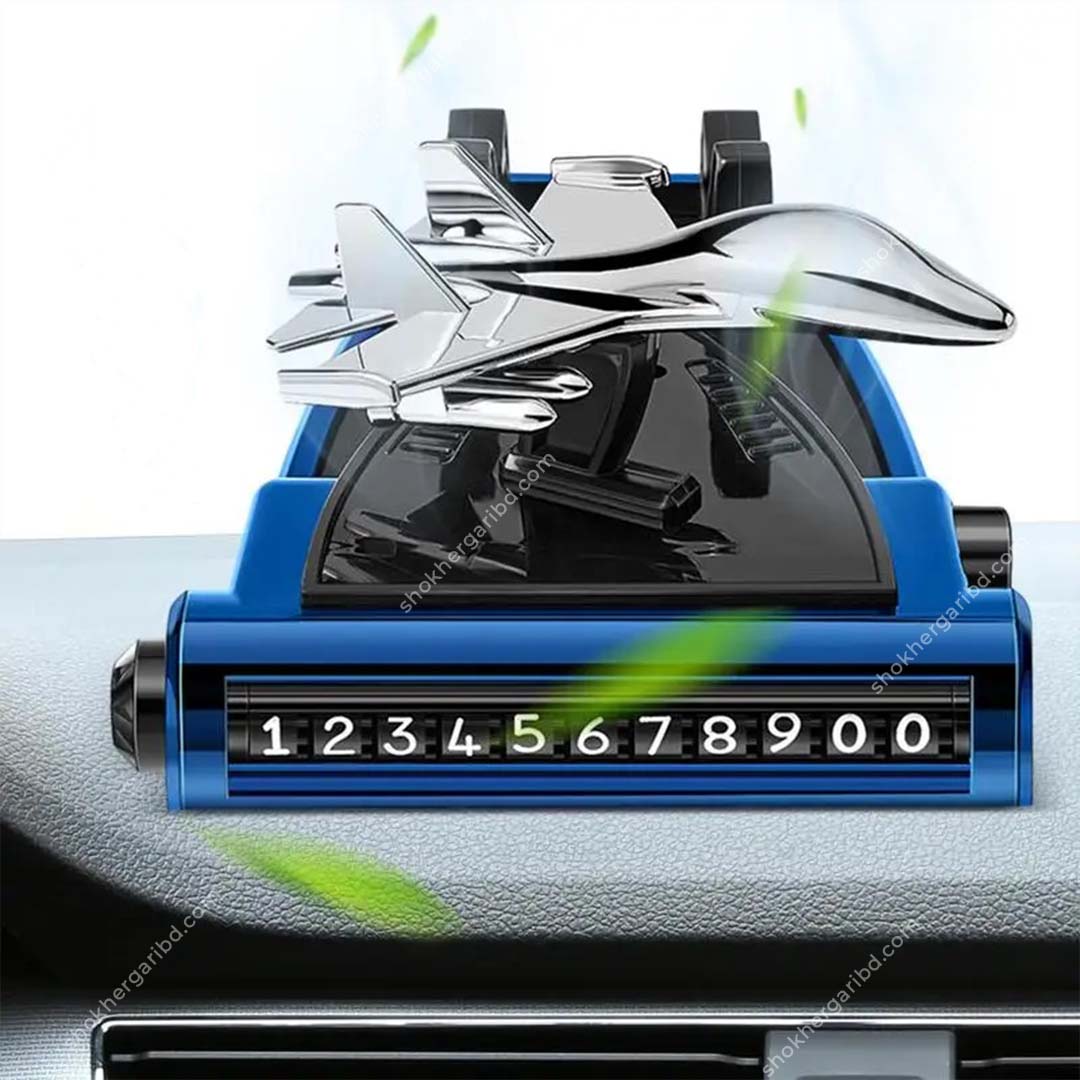 4 in 1 Airplane Shape, Car Air Freshener, Phone Holder , Parking License Plate Safety - Blue image