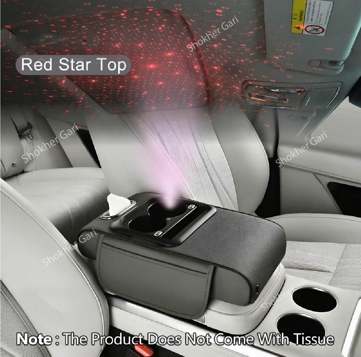 Car Center Console Armrest Box Starry Sky Roof Height - Ash image