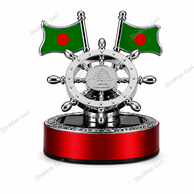 Car Ship Steering Solar Dashboard Showpiece With Bangladesh Flag & Air Freshener