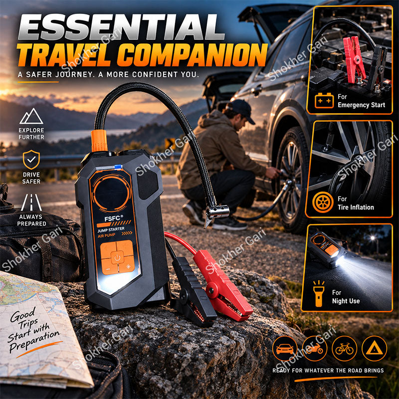 Car Jump Starter with Air Compressor, 10-in-1 Portable, 150PSI Tire Inflator.
