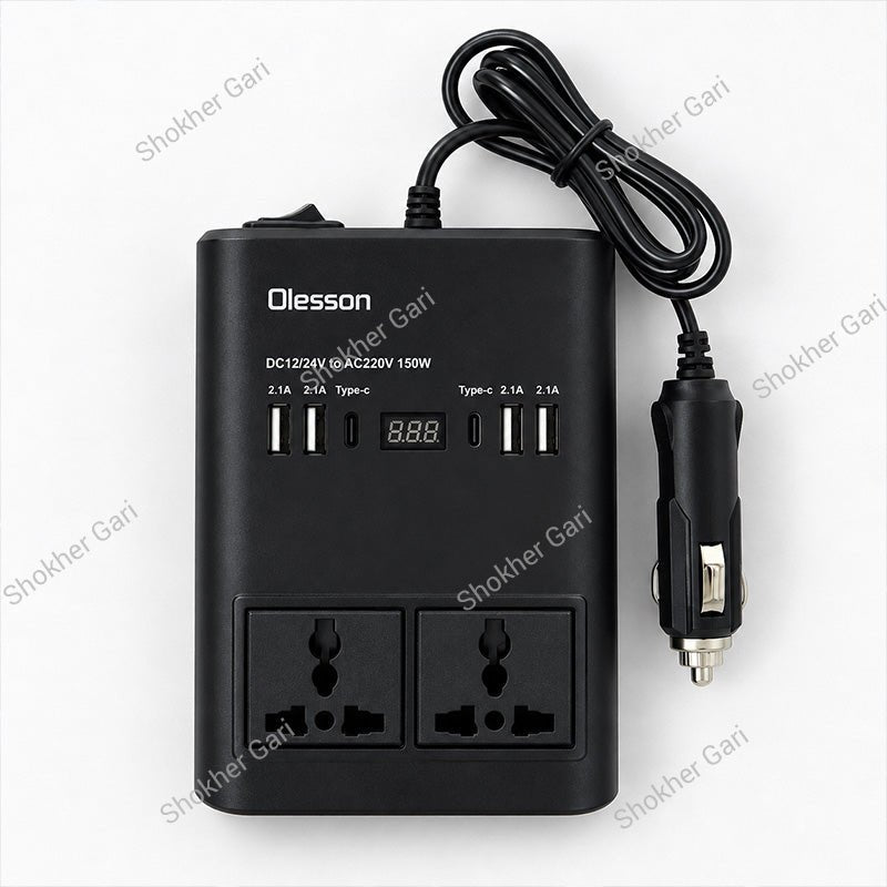 Car 150W Multi-Port Power Inverter with Dual AC Sockets and Digital Display