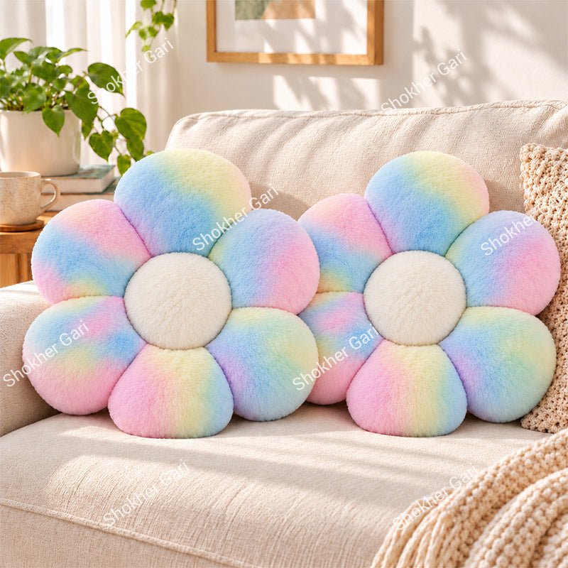Car Plush Flower Seat Cushion Soft Fluffy Decorative Pillow 2Pcs Set