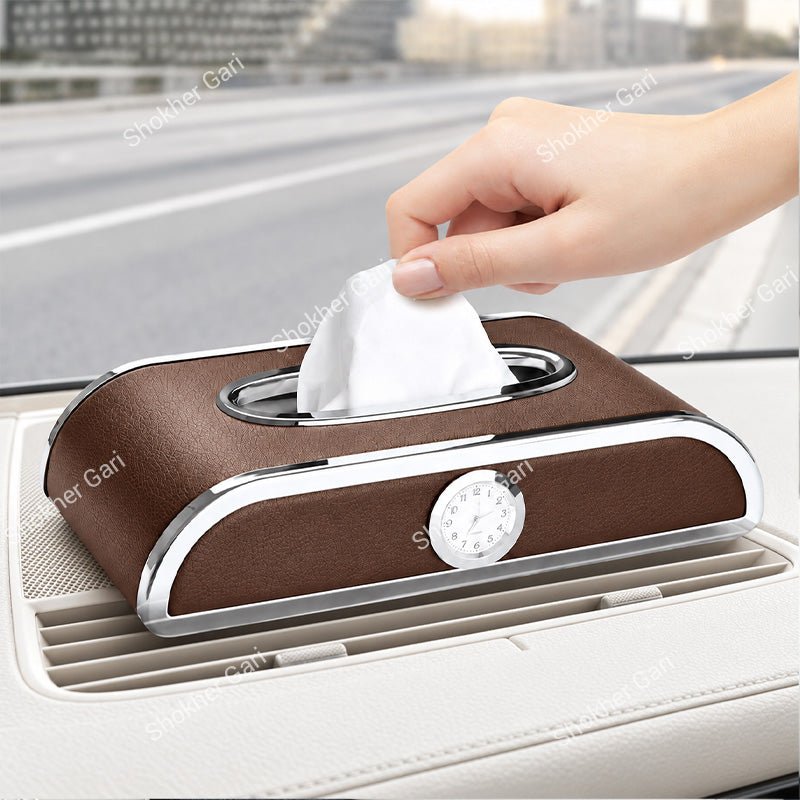Car Tissue Holder with clock and number plate - 3 in 1 Tissue Box