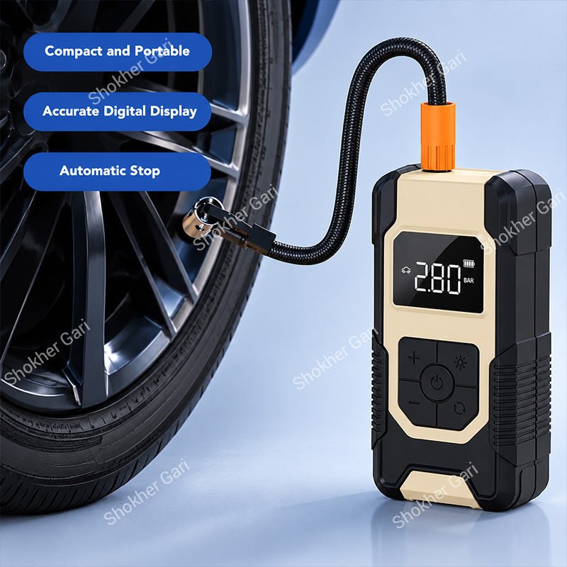 12V Smart Electric Car Tire Pump with Power Bank
