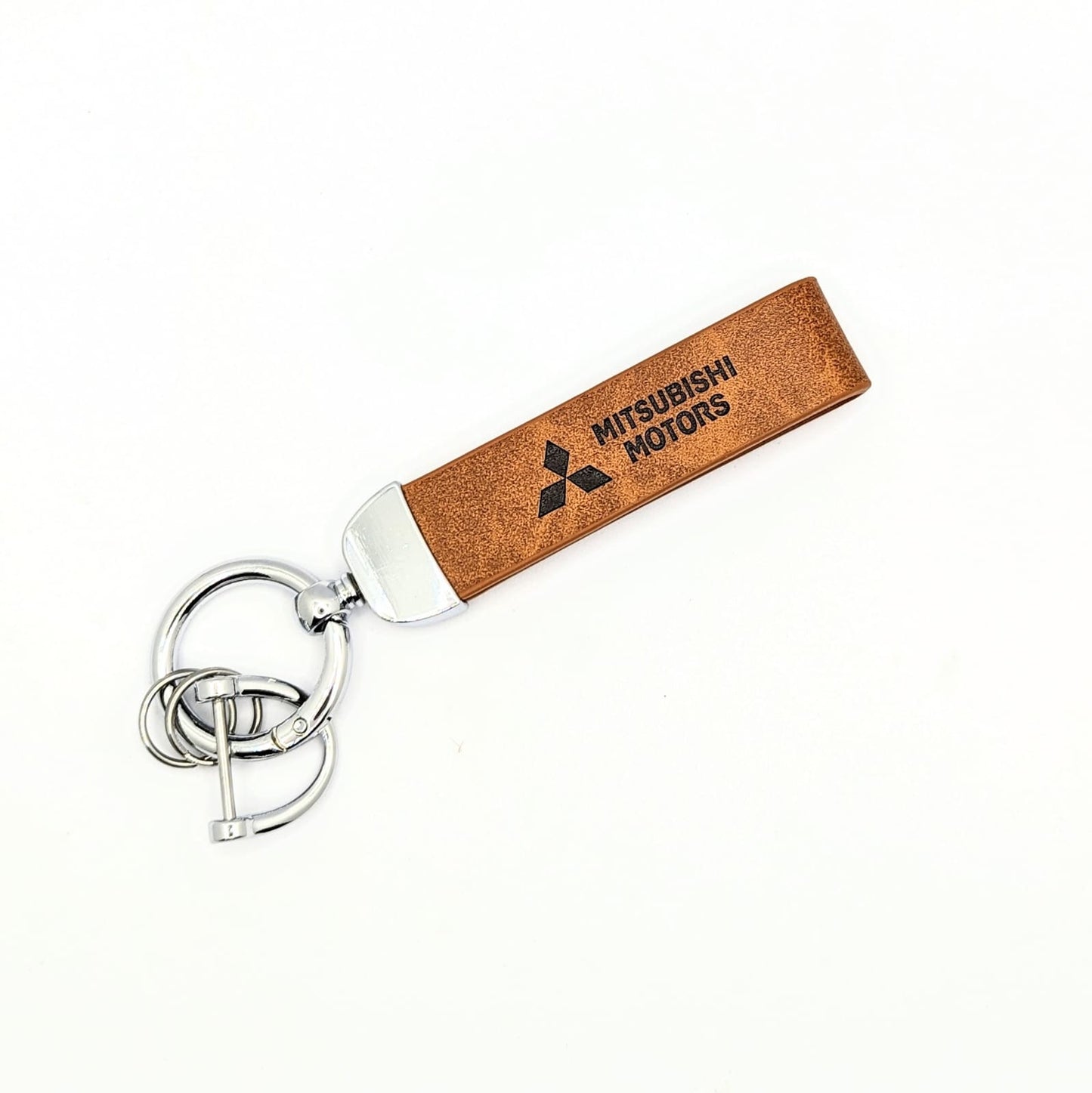 1pcs Brown PU Leather Keyring Premium - Mitsubishi image
