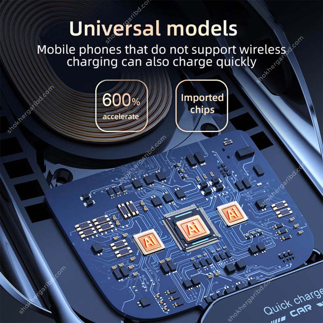 Car Phone Holder Automatic Clamping Wireless Fast Charger Ambient Light Air Vent
