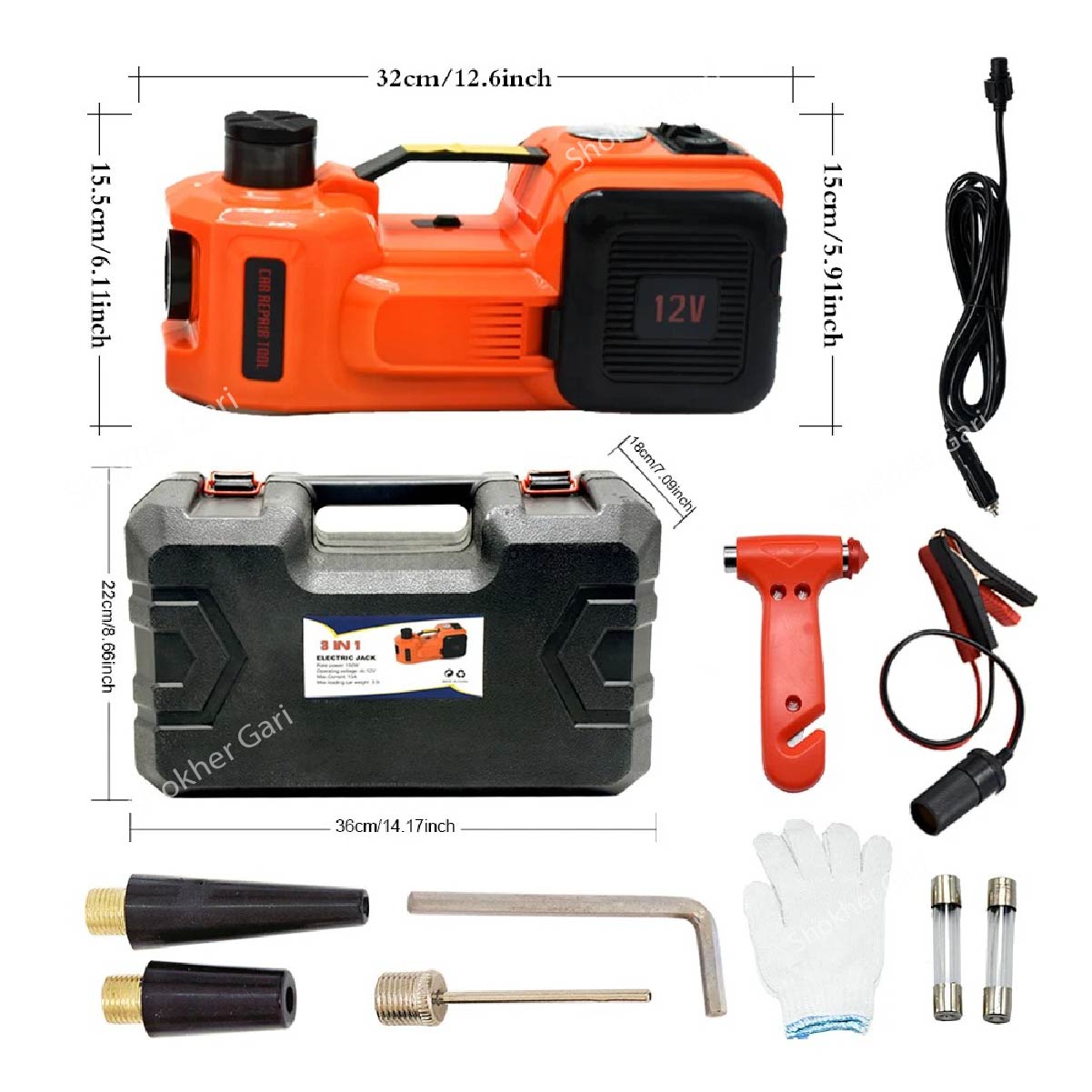 12V 5Ton Car Electric Hydraulic Floor Jack, Tire Inflator Pump