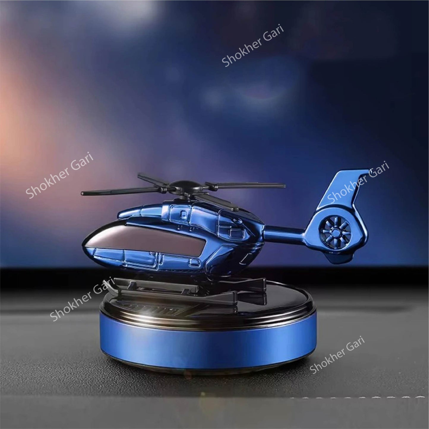 Car Air Freshener Solar Rotating Helicopter -3 Solid Colours - Blue image