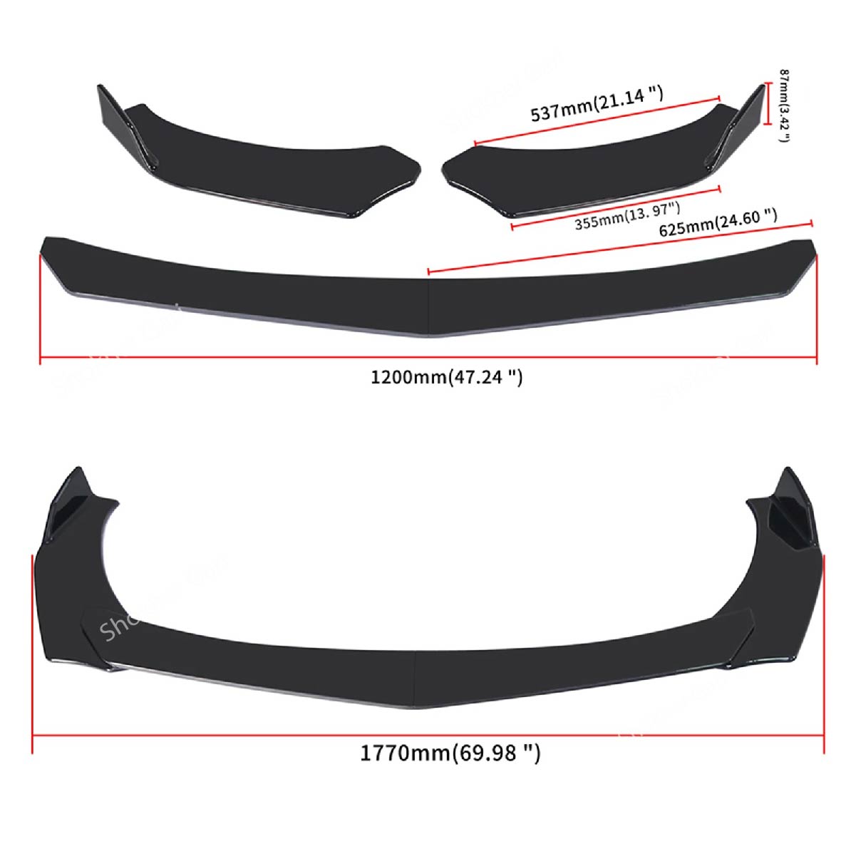 Universal Front Bumper Lip Splitter Spoiler 3pieces set