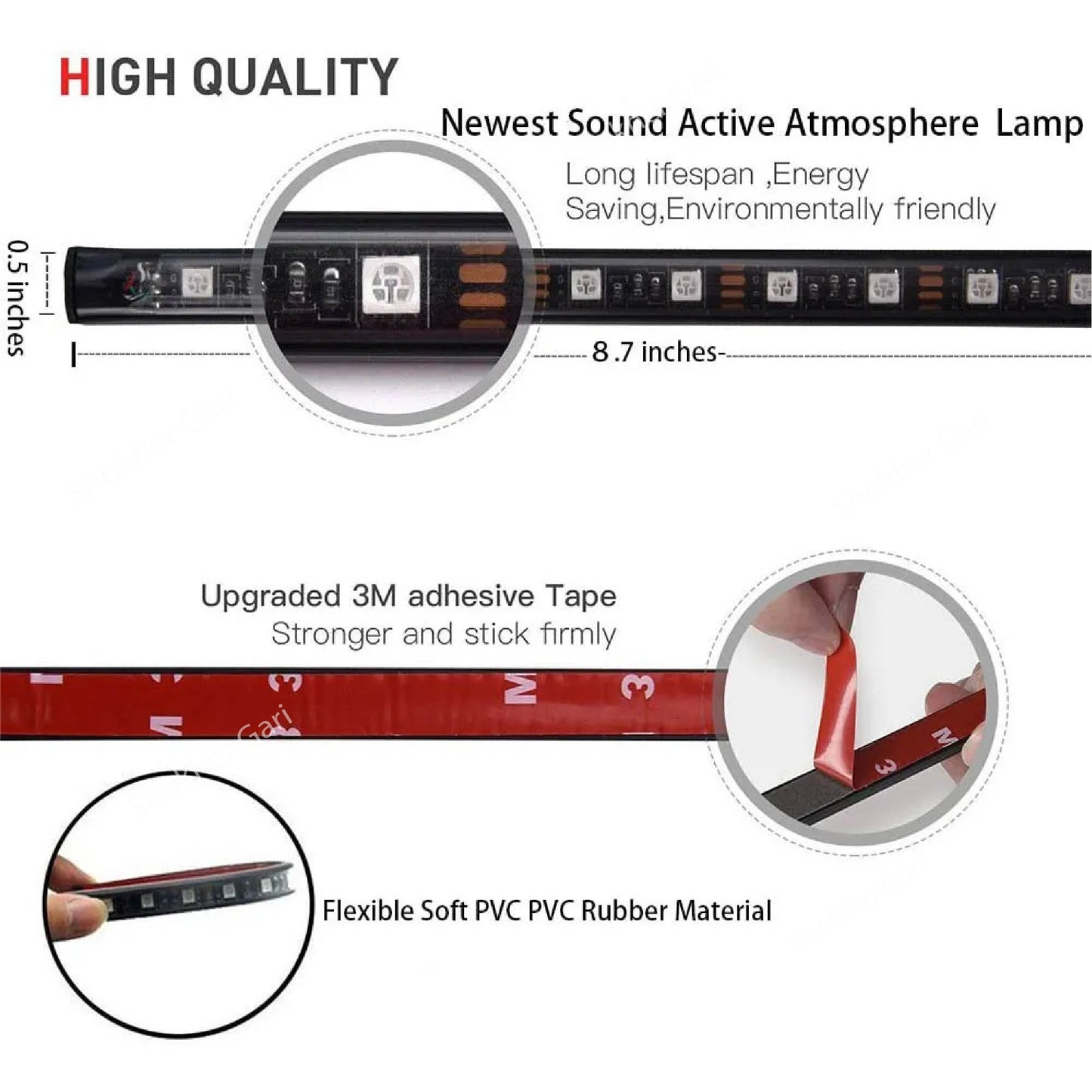 Car Interior RGB Music Light / Atmosphere Lights – 4pcs Multi-Color Music Sync