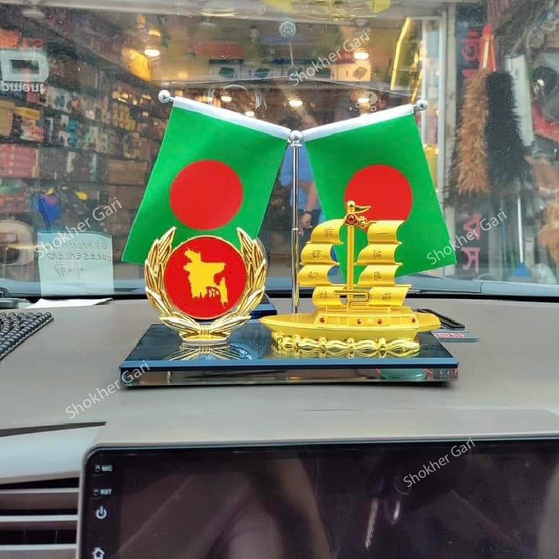 Car Dashboard Boat Showpiece With Bangladesh Flag & Map