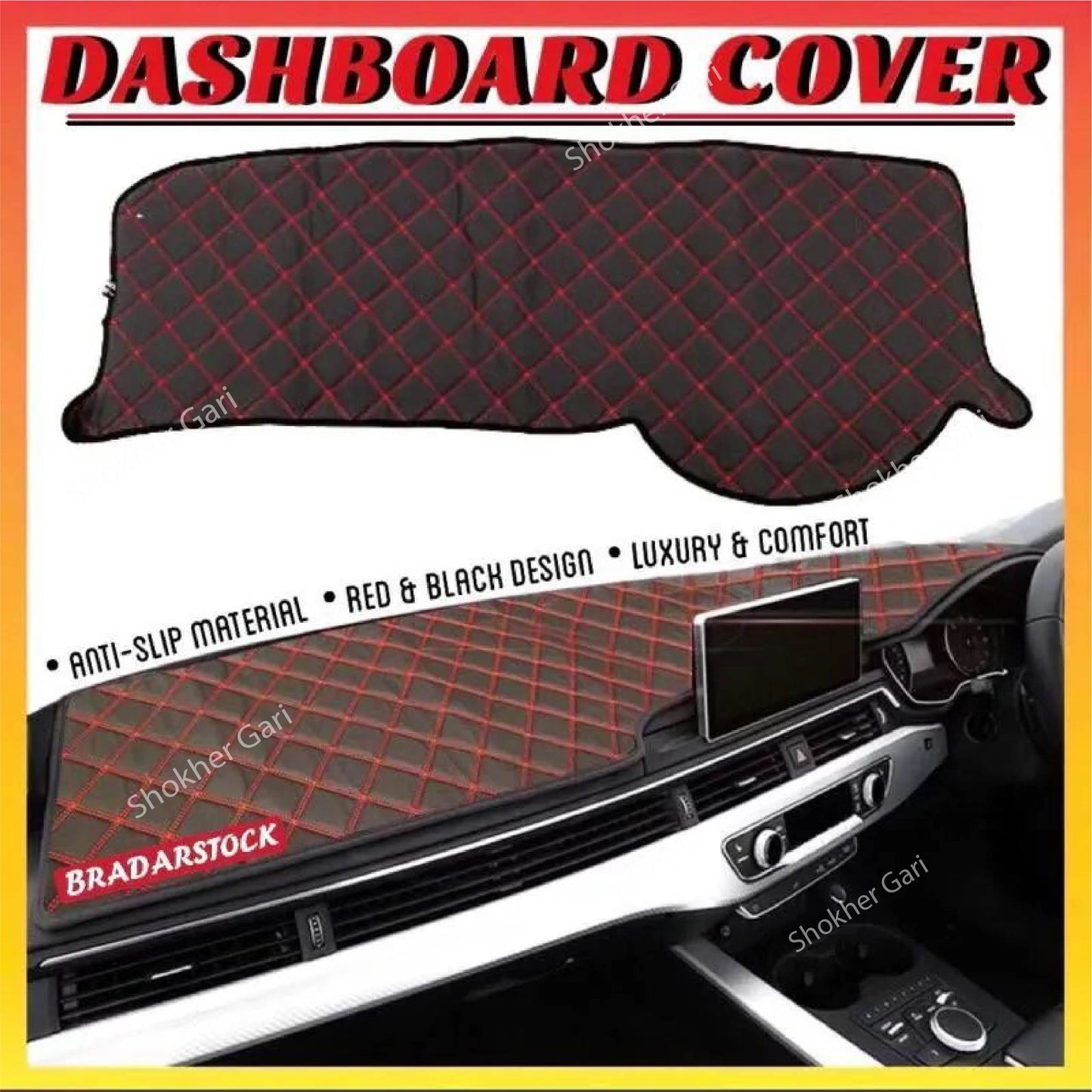 M/Y Anti Slip 5D Car Dashboard Cover Red Check image 4