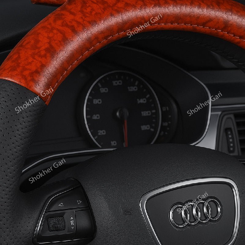 Car Wooden & Black Design Half Steering Cover