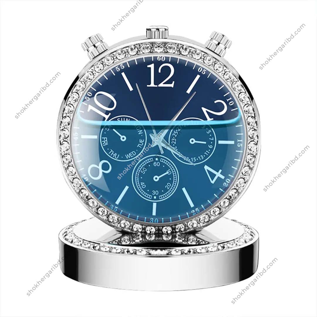 Car Clock With Air Freshener Dashboard Showpiece - Silver image