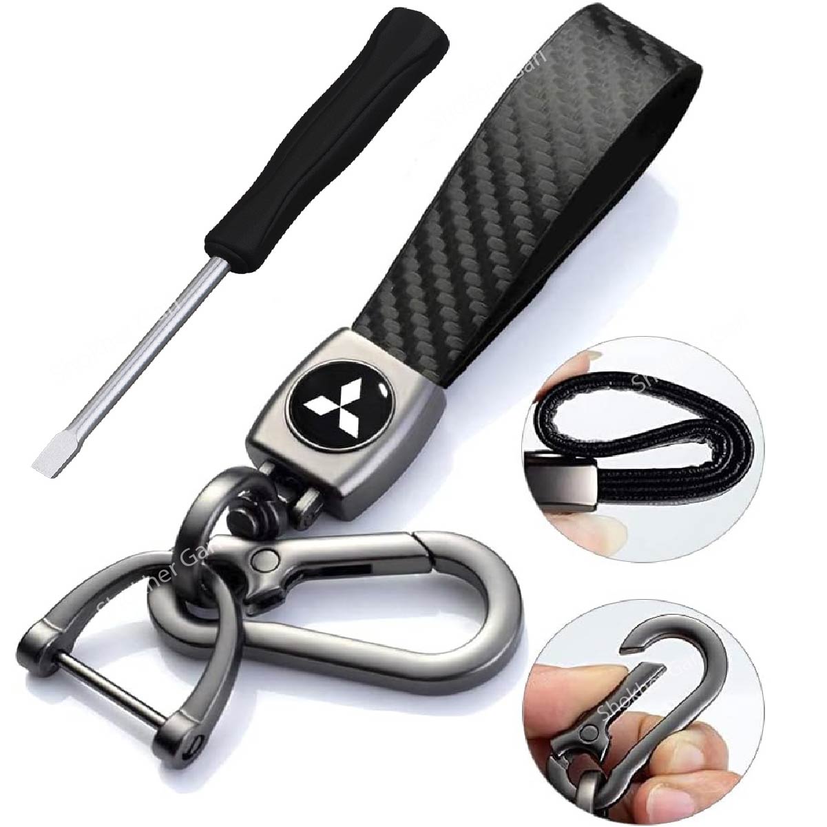 1Pcs Carbon Fiber Car Branded Keyring Artificial Leather - Mitsubishi image