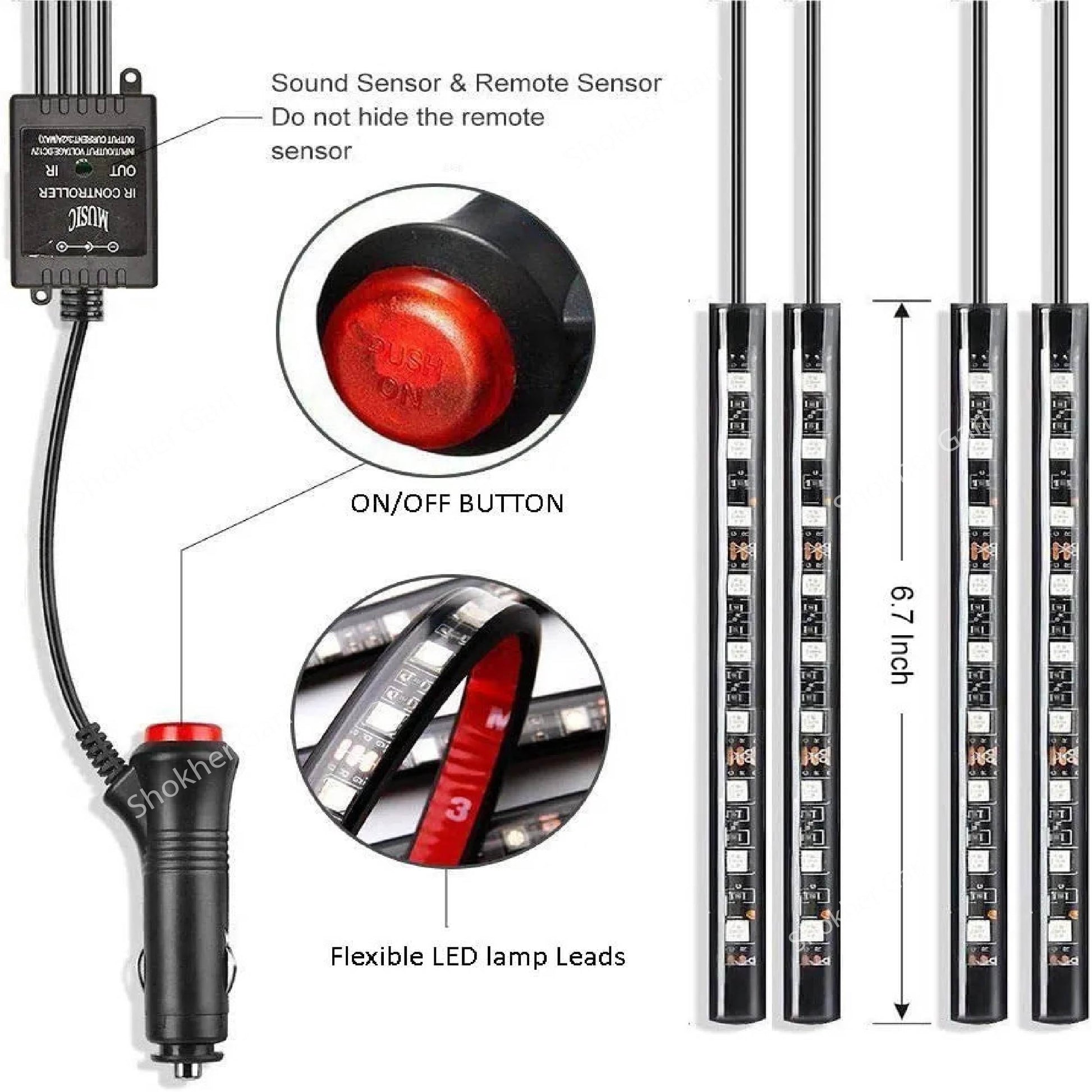 Car Interior RGB Music Light / Atmosphere Lights – 4pcs Multi-Color Music Sync image 2