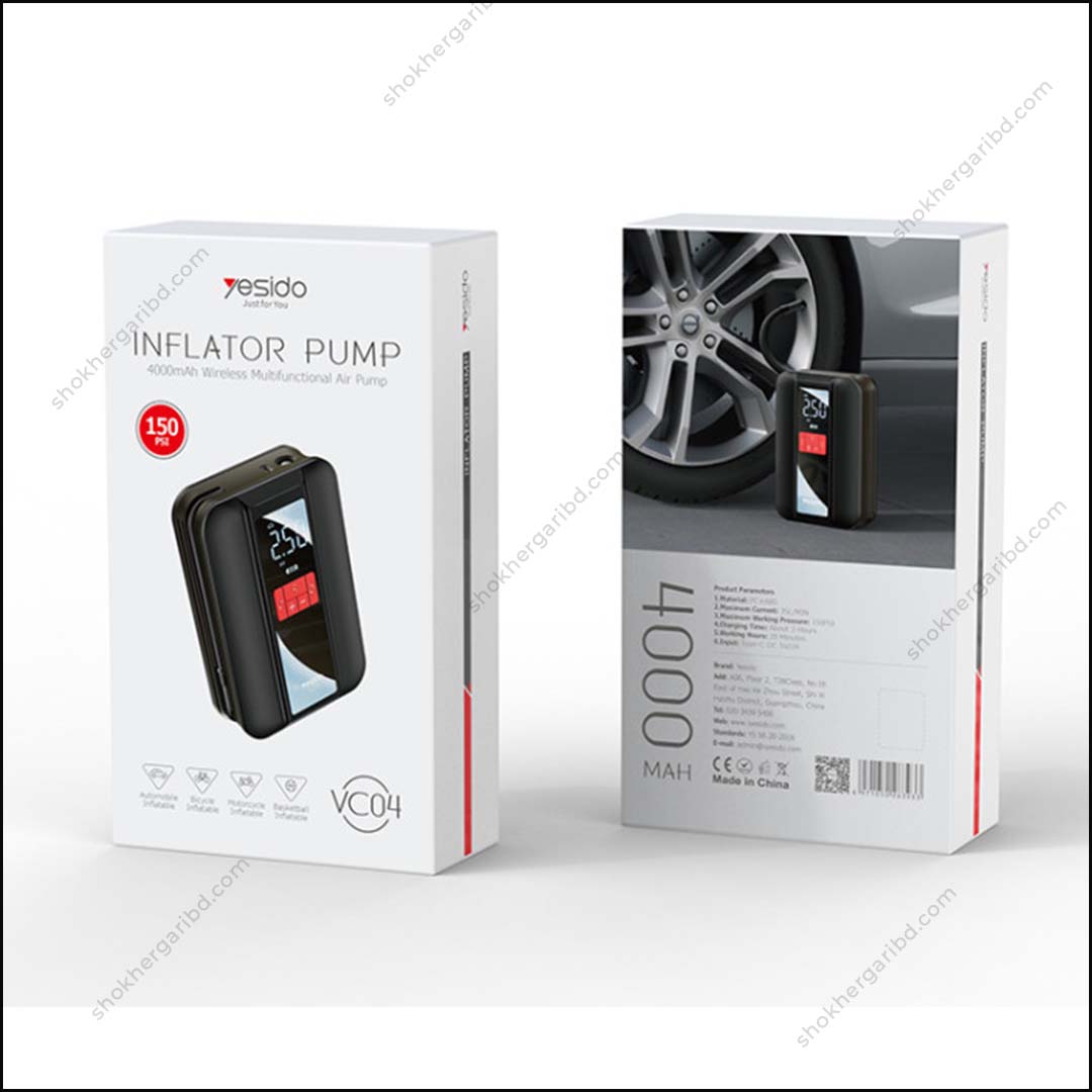 Yesido VC04 Car Portable Air Pump  Inflator Pump Wireless, Multifunctional Air Pump – 150PSI 4000mAh image 1
