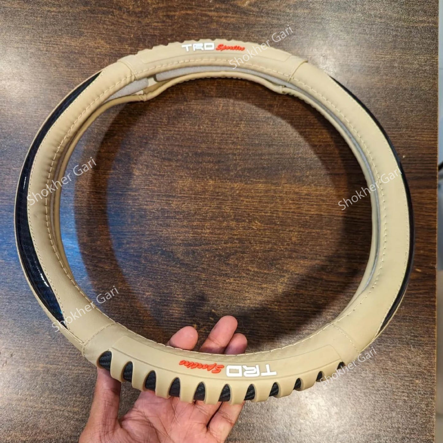 Stylish Artificial Leather TRD Steering Cover 3 Colours - Beige image