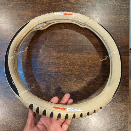 Stylish Artificial Leather TRD Steering Cover 3 Colours - Beige image
