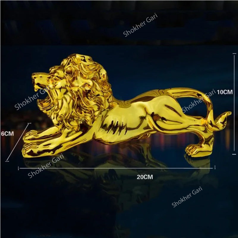 Metal Gold Plated Lion Showpiece For Car Dashboard Decoration image 1