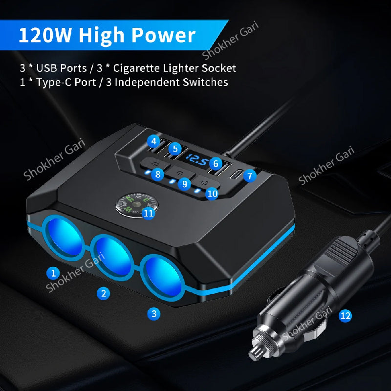 Anchtek 120W Car Cigarette Lighter Adapter USB Fast Charger image 0