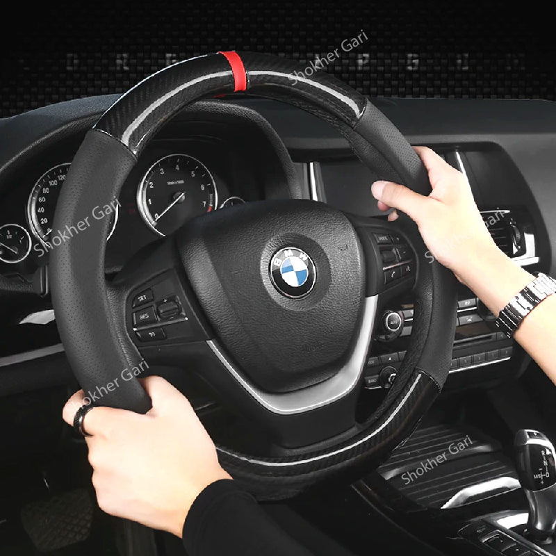 Car Red Design Half Carbon Fiber Steering Cover image 0