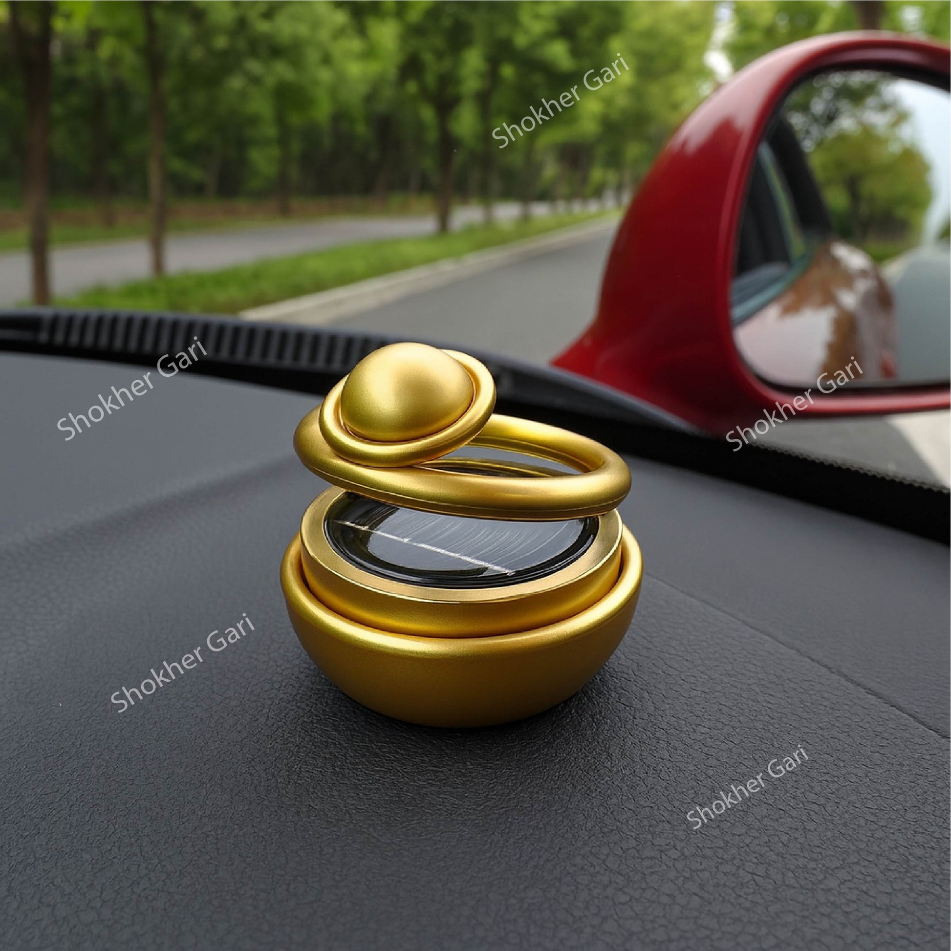 Red Solar Perfume Double Ring With Ball - Golden image