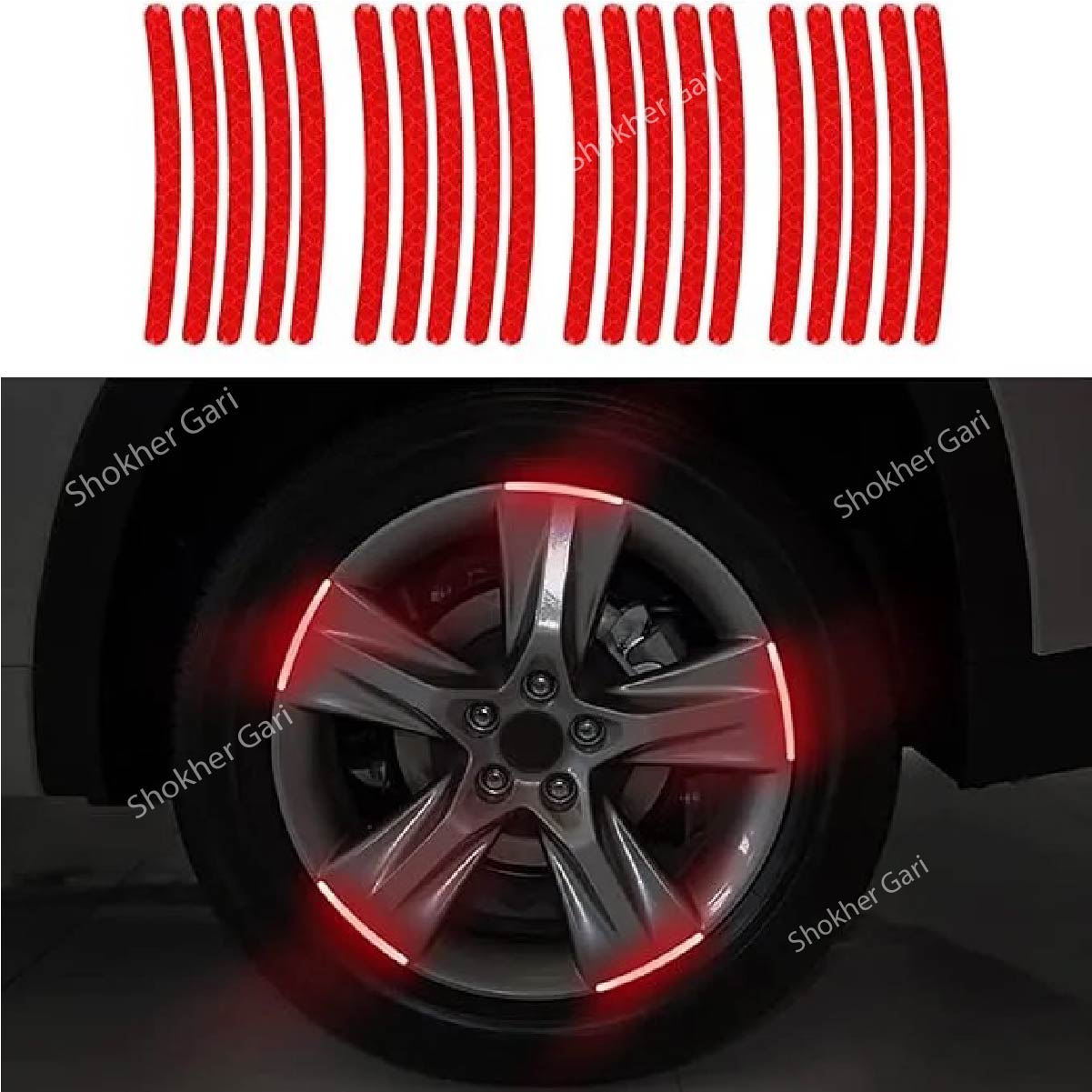 Colorful Car Wheel Reflective Sticker 20Pieces set - Red image