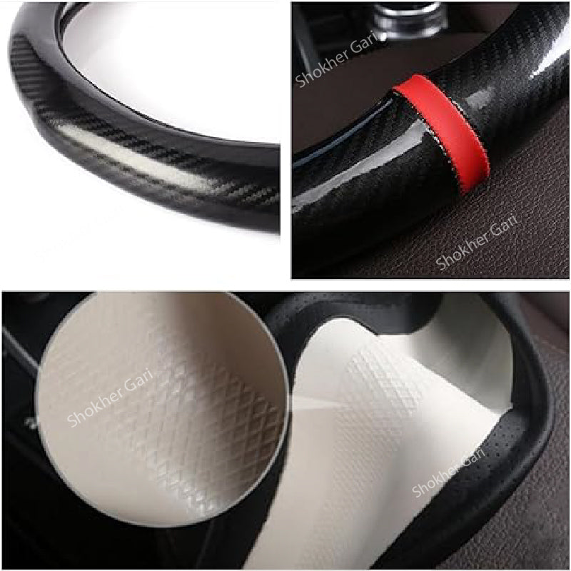 Car Red Design Half Carbon Fiber Steering Cover image 1